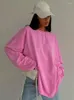 Blusas femininas casuais outono malha rosa hoodies feminino 2023 moda o-pescoço manga longa solta topos streetwears pullovers sólido fino moletom