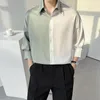 Men's Dress Shirts Summer Short Sleeve Shirt Men Fashion Society Mens Korean Loose Oversized Ice Silk Office Formal