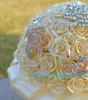 Wedding Flowers Real Pos Stunning Golden Bridesmaid Bridal Bouquets Artificial Crystal Rose Crown Bouquet