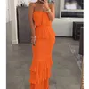 Casual Dresses Elegant Women Summer Maxi Dress Sexy Slim Sleeveless Bandeau Shirred Ruffle Hem Layered For Wedding Guest Party