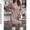 Basic Casual Dresses Vintage Winter Knitted Dress Ladies Chic Turtleneck Lantern Long Sle Mini Sweater Dresses for Women New Arrival 2023 ClothesL231130