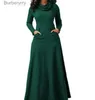 Grundläggande avslappnade klänningar plus storlek 5xl Elegant Long Maxi Dress Autumn Winter Warm High Collar Women Long-SleD klänning 2023 Kvinnkläder med Pocketl231130