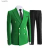 Herrenanzüge Blazer 2 Stück Herrenanzug 2023 Neue zweireihige Jacke Revers Slim Fit Casual Smoking für Hochzeit (Blazer + Hose) L231130