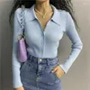 Kvinnors stickor Autumn Women Lapel Slimming Topps Cardigan Ladies Button Up Sexy V Neck Long Sleeve Polo Knit tröja