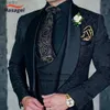 Herenpakken Blazers Heren Bruidegom Terno Pak Italiaans Design Op maat Zwart Roken Tuxedo Jacket 3-delige set (jas Vest Broek) Heren trouwpakL231130