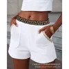Shorts femininos wepbel fita costura calças curtas mulheres cintura alta renda contraste-cor verão casual geo fita patch guarnição