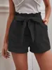 Women's Shorts Europe and America Cross border New 2023 Summer Loose Linen Casual Poets Solid Large High Waist Wide Leg Pantsyolq