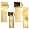 Set di stoviglie 24 pezzi Set di posate in acciaio inossidabile Coltello occidentale in oro Cucchiaio Forchetta Argenteria Accessori da cucina squisiti