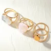 Cluster Rings Metal Double Crystal Wedding Bands Set Round Pink Opal Elegant Stackable Bohemian Ring Jewelry For Women Girl Party Gifts