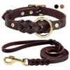 Dog Collars Leashes Genuine Leather Dog Collar Leash Set Braided Durable Leather Dog Collars For Medium Large Dogs German Shepherd Pet Accessories 231129