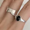 Cluster Rings BF Club 925 Sterling Silver Ring for Women Jewelry Black Stone Simple Open Vintage Handmade Allergy Party Birthday Present