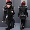 Clothing Sets Girl For Russia Winter Hooded Vest Jacket Warm Top Cotton Pants 3 Pieces Clothes Coat With Fur Hood 231130