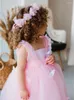 Robes de fille en Tulle rose haut-bas fleur filles à plusieurs niveaux moelleux robe de concours robe d'anniversaire invité de mariage Occasion spéciale