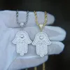 hip hop bling bijoux glacé cool garçon hommes collier hamsa main pendentif or argent plaqué cz cubique zircone bling hiphop necklac243W