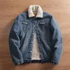 Herenjassen Retro Lam Kasjmier Denim Katoenen Jas Winter Pluche Fleece Dikker Warme Jeansjas Man