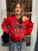 Kadın Hoodies Sweatshirt Y2K Emo Kadın Sokak Giyim Hoodie Örümcek Web Kırmızı Zip Up Hoodies Grunge Büyük Boy