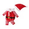 Kläder sätter baby julkläder kläder Santa Claus Costume för babys pojke tjej långärmad romper toppar och hatt 3 st födda kläder 231130