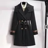 Женская полушерстяная куртка 2023, осенне-зимняя куртка, женская одежда, шерстяные пальто, тонкий пояс, элегантное длинное пальто, женская бежевая, черная верхняя одежда 231129
