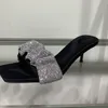Jessie Scrunchie Slide Sandals 45mm Designer Luxury Women Strap Julie Crystal Slide Sling Back Heel In Satin Jessie Sandals Outdoor With Box