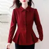 Femmes Blouses Chemises Automne Chemise Élégante Plis Taille Mince Col Rabattu À Manches Longues Hauts Chemisier Femmes Et Femme Cloingyolq