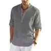 Męskie koszule Summer Men Men Bluzka Bawełniana bielizna Liss Lose Stand Tround Tops TEE SHIRT V Solid Solid Mężczyzna