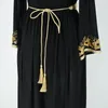 Ethnic Clothing Dubai Dress Abaya For Women Flower Pattern Beaded O-neck Turkey Kaftan Caftan Wedding Muslim With Belt