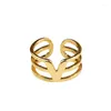 Anéis de cluster luxo cor de ouro banhado anel de cristal geométrico v charme para mulheres de aço inoxidável casamento jóias estéticas ajz12