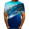 Hommes t-shirts UNEY vagues chemise paysage peinture taille américaine t-shirt hommes/femme à manches courtes col rond hauts La t-shirts