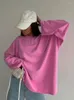 Blusas femininas casuais outono malha rosa hoodies feminino 2023 moda o-pescoço manga longa solta topos streetwears pullovers sólido fino moletom