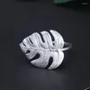 Rings de cluster Real S925 Sterling Silver Designer natural Jóias finas monstera folhas anel ajustável para mulheres bijoux