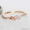 Band Rings Women Fashion White Cubic Zircon Cute Leaf Wedding Engagement Ring Temperament Sweet Female Accessories Statement Jewelry R231130