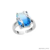 Bandringar Square Blue Zircon Rings for Women Men Rostfritt stål Ringinställning Prong Knuckle Finger Wedding Jewelry Accessories Gift R231130