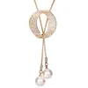 Pendentif Colliers Élégant Cristal Cercle Long Collier Pour Les Femmes Argent Couleur Chaîne Réglable Gland Simulé Perle