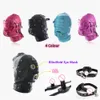 Produtos de massagem Bdsm Bondage Headgear Brinquedos Sexy de Couro Fetiche com Fechadura Máscara de Capuz com Silicone Vibrador Mordaça para Casais Jogos SM