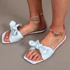 Slippers Rimocy Fashion Bowtie Women Summer 2023 Square Toe Soft Bottom Beach Slides Woman Plus Size 44 Flat Heels Flip Flops