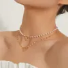 Collares pendientes, collar de cuentas, cadena de corazón para mujer, joyería para niñas de alta calidad, collar de Metal de moda de Color dorado multicapa