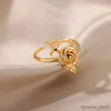 Band Rings Zircon Sword Rose Flower Rings For Women Open Silver Color Stainless Steel Ring Female Fashion Finger Rings Vintage Jewelry R231130