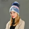 Beanie/Skull Caps Jaxmonoy Tie-dye Winter Beanie voor dames Kasjmier gebreide muts Kleurrijke Skullies Cap Herfstbonthoeden voor dames Q231130