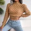 Damestruien Herfst Winter Dames Casual uitgeholde gebreide truien met lange mouwen en crop top 231129