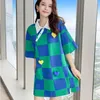 Vestidos de fiesta DAYIFUN Summer A-line Lady Lapel Manga corta Temperament Plaid Tees Dress 2023 Casual 3D Decal Design Ropa de mujer