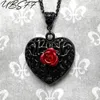 Pendant Necklaces Black Filigree Heart Necklace With Red Rose Gothic Victorian Romantic Valentine Gift For Girlfriend Alternative Jewelry