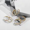 Hoop Earrings Trendy Korea C Shape Imitate Pearl Big For Women Fashion Geometric Round Crystal Rhinestone Charm Jewelry