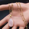 Pendanthalsband Pink Crystal Healing Energy Dyed Natural Mineral Gem Stone Halsband Rostfritt stål smycken gåva NG101