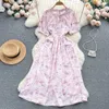 Casual Dresses 2023 Flower Print A-Line Dress Women's Summer New Fashion Round Neck Short Sleeve French Closed Clothes Vestidos