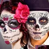 Temporary Tattoos Dao Of The Dead Face Tattoos 10 Sheet Halloween Temporary Sticker Kit Dia De Los Muertos Glitter Red Roses Skeleton Dh05W