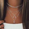 Pendant Necklaces Bohemian Hollow Moon Water Drop Crystal Necklace Women Vintage Geometric Beads Chains Jewelry Kolye YN1133