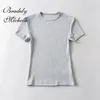 女性のTシャツBradely Michelle Casuare Summer Woman Skinny Fit TシャツタイトショートスリーブOネックティーベーシックソリッドクロップトップTシャツ230428