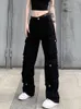 Damen Jeans Gothic Ästhetisch Damen Cargo Niedrige Taille Lässige Koreanische Mode Schwarze Jeanshose Y2k Hip Hop Streetwear Baggy Pant