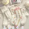 Chaussettes pour femmes, 5 paires, ensemble mignon Harajuku blanc pour femmes, dentelle en coton rose, Style printemps et été avec volants