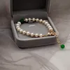 Łańcuch luksusowy zielony kamień vintage barokowa moda naturalna bransoletka perłowa dla kobiet dziewczęta mankieta bransoletka koreańska biżuteria prezenty 231130